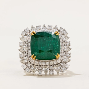Vacation Mood Radiant Charm 8ct  Emerald & Diamond Cocktail Ring | 8.18ct, 1.40ctw | SZ 7