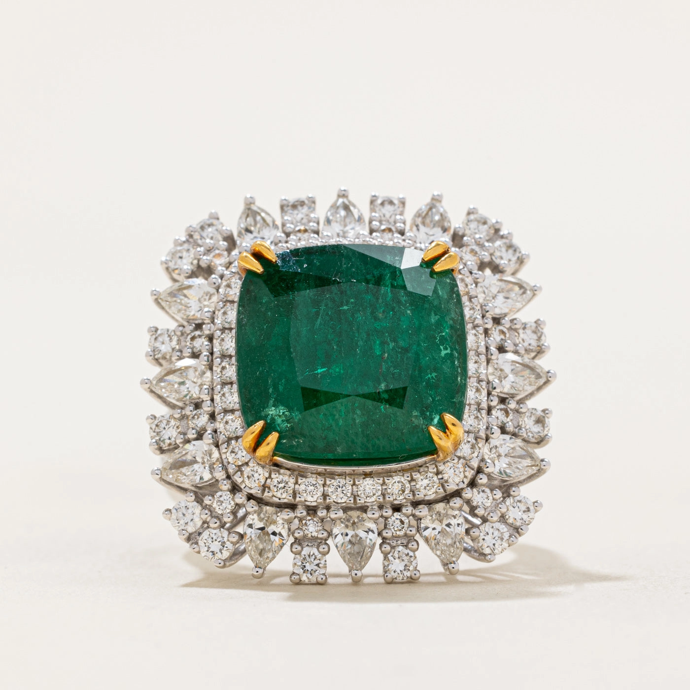 Vacation Mood Radiant Charm 8ct  Emerald & Diamond Cocktail Ring | 8.18ct, 1.40ctw | SZ 7