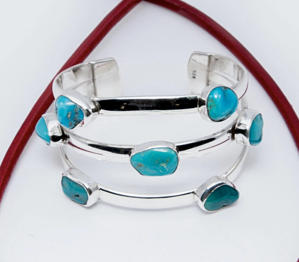 Triangle Flow Sterling Silver Cuff with Sleeping Beauty Turquoise Tech Inspired Entire Blends