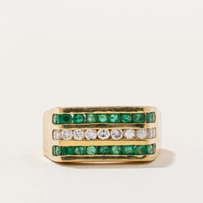 Triple Row Channel Set Emerald & Diamond Ring | 0.56ctw, 0.37ctw | SZ 10.25 | Lifestyle Match