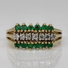 Elegant Fit Triple Row Emerald & Diamond Ring | 0.36ctw, 0.17ctw | SZ 6.5 |