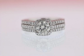 Contemporary piece party look Triple Row Pave Halo Diamond Platinum Engagement Ring