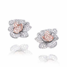 Sterling Silver Two Tone MicroPave Flower Stud Earrings Glamour Accessory Custom Craftwork