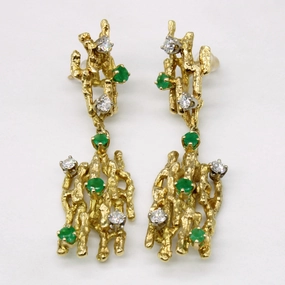 Diamond & Emerald Abstract Earrings | 0.72ctw, 0.60ctw | Radiant Finish Red Tone