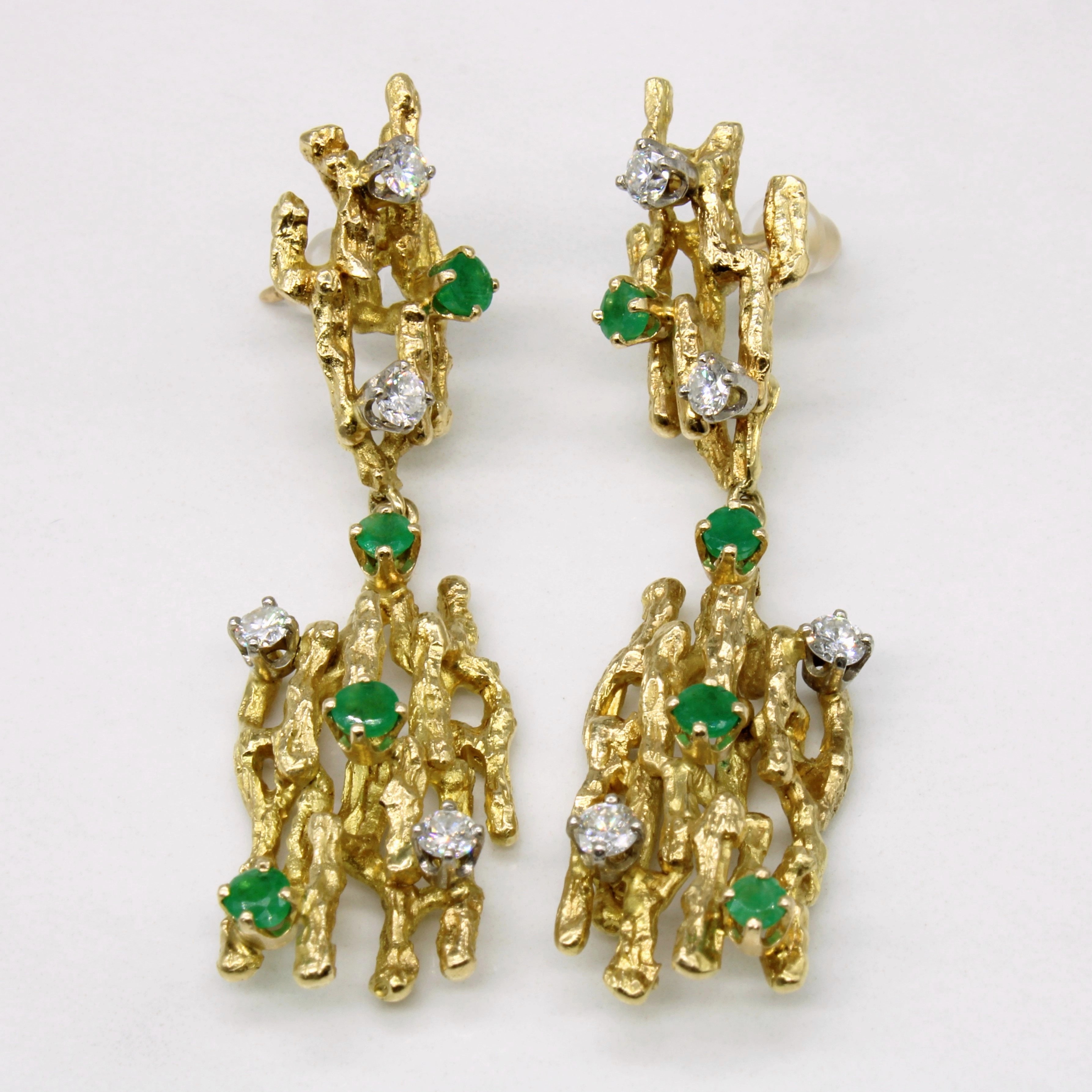 Diamond & Emerald Abstract Earrings | 0.72ctw, 0.60ctw | Radiant Finish Red Tone