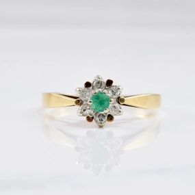 Event Outfit Premium Accent Floral Emerald & Diamond Ring | 0.09 ctw SZ 6.25 |