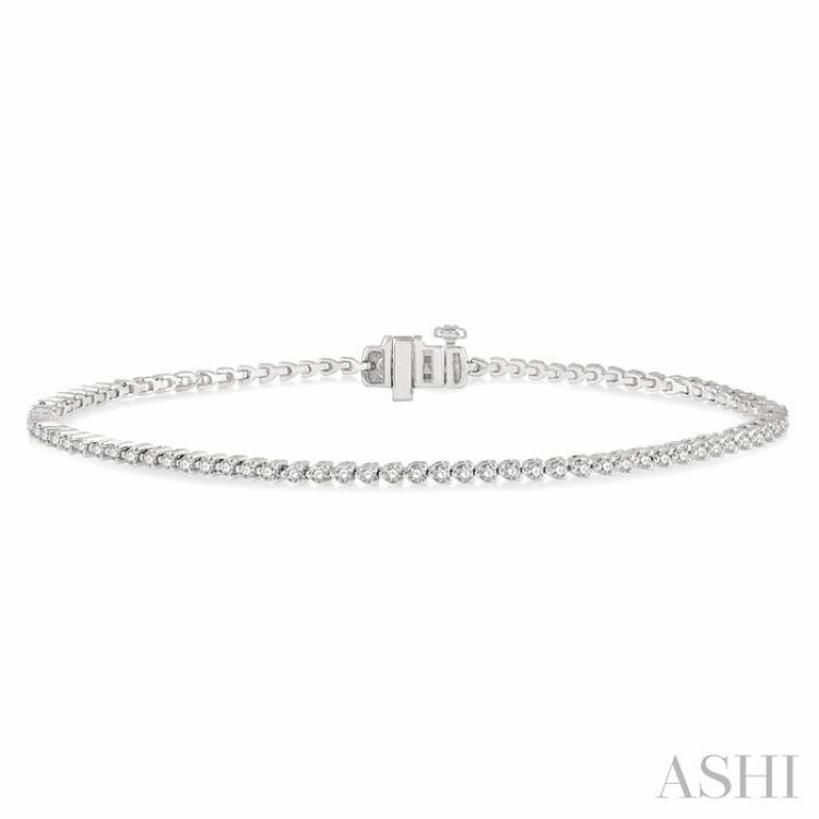 1 Ctw Tri-Prong Round Cut Diamond Tennis Bracelet in 14K White Gold Favorable Amalgamations Proven Sight