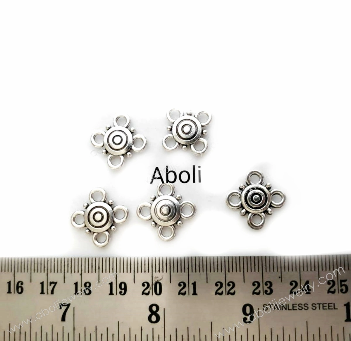 Romantic Detail Silver Charm 4 way connector flat circle charms CHMS25 5 charms