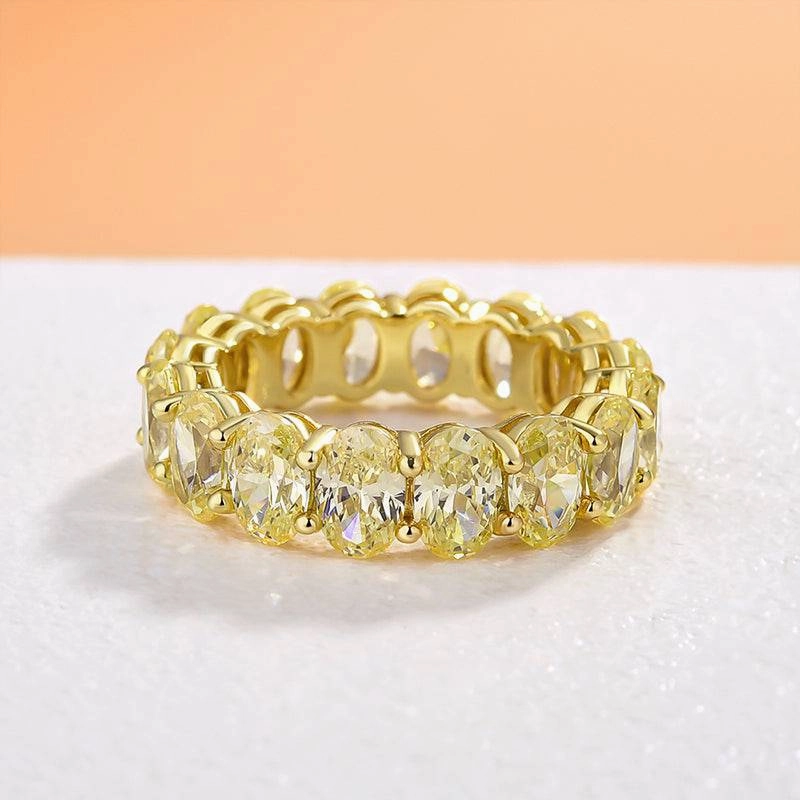 Louily Gorgeous Yellow Gold Oval Cut Yellow Sapphire Wedding Band For Women In Sterling Silver Artisan Sparkle Designer Craft