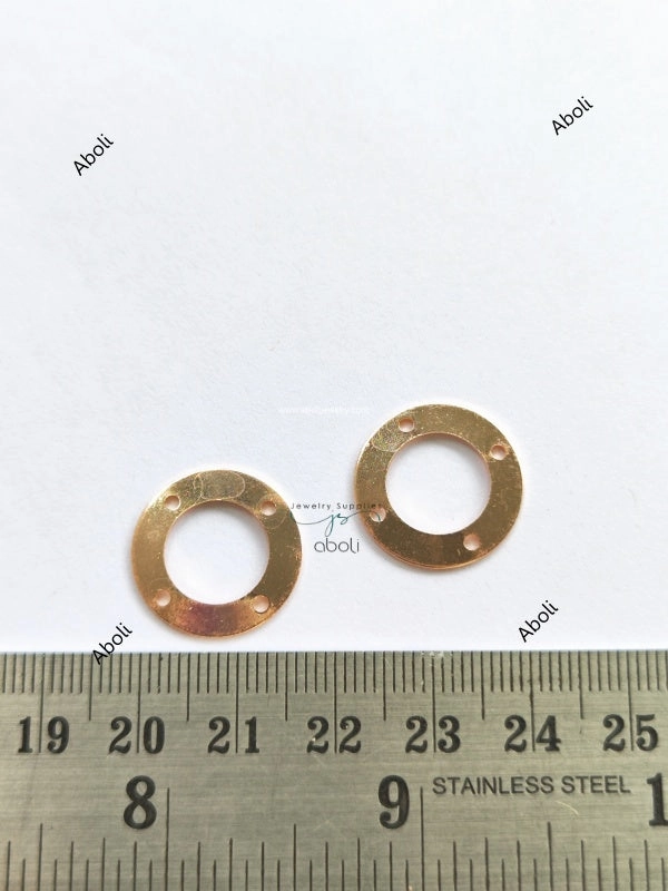 Lightweight Piece Rose gold disc connector with 4 holes Flat Metal donut connector Jewellery Component Glossy finish MACU16