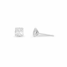 Square Cut 5mm Cubic Zirconia Stud Sterling Silver Earrings Luxury Outfit Evening Glam
