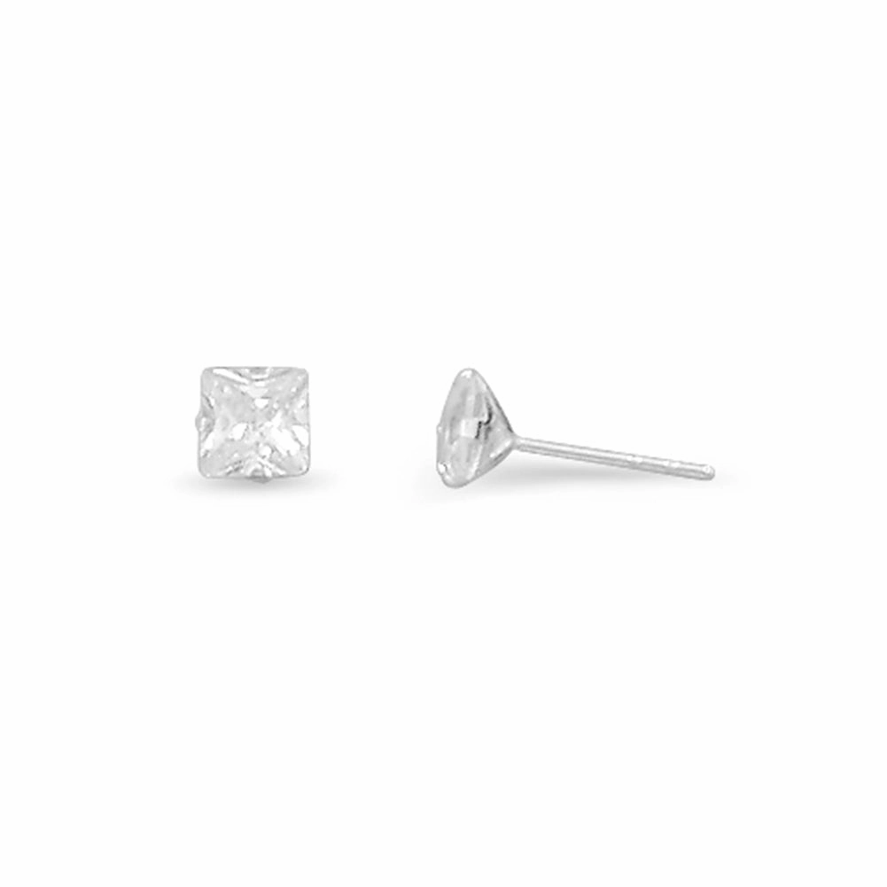 Square Cut 5mm Cubic Zirconia Stud Sterling Silver Earrings Luxury Outfit Evening Glam