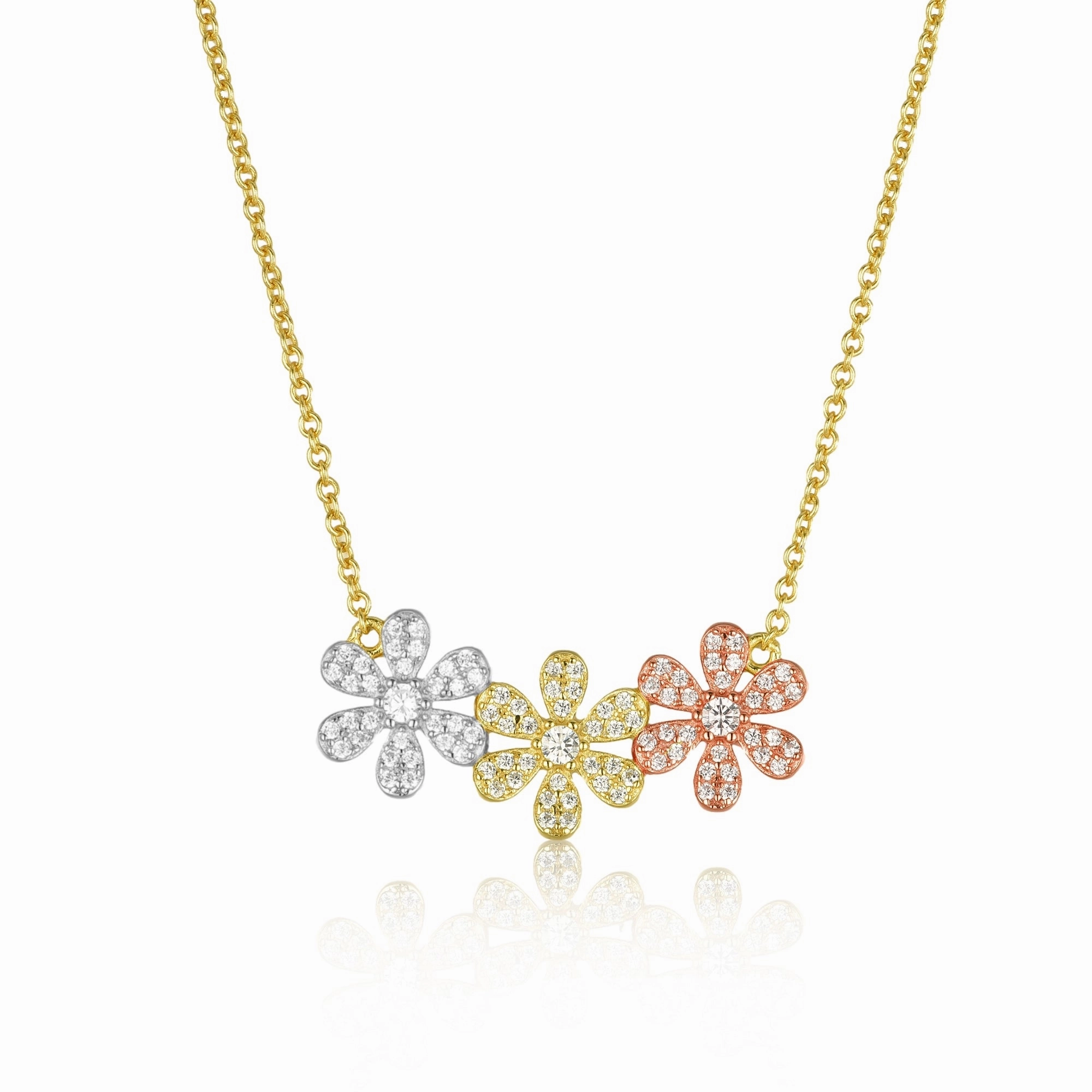 Studio Light Soft Vibe Sterling Silver Micropave CZ Triple Flower Necklace