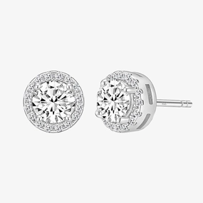 925 Sterling Silver Round Cut Solitaire Stud Earrings Muted Finish Street Detail