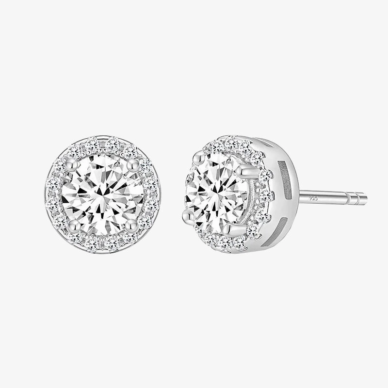 925 Sterling Silver Round Cut Solitaire Stud Earrings Muted Finish Street Detail