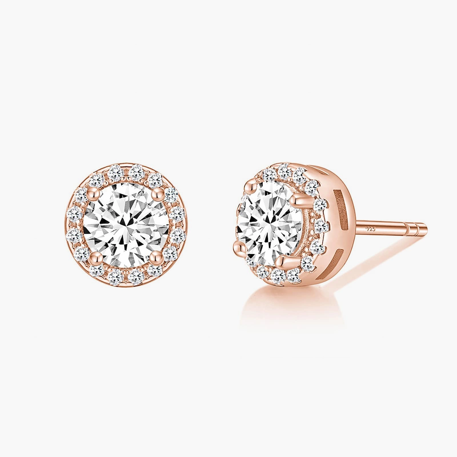 925 Sterling Silver Round Cut Solitaire Stud Earrings Romantic Finish