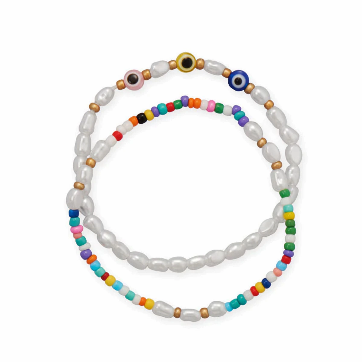 Valentine Token Winter Vibes Evil Eye Stretch Friendship Bracelet Set with Imitation Pearls