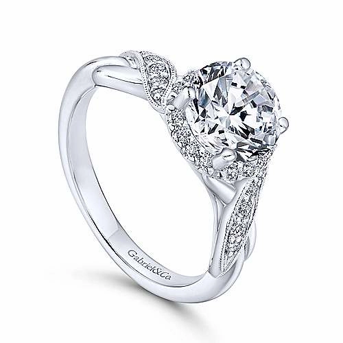 Trendy Article Twisted Halo Round Diamond Ring .13 Cttw 14K White Gold 198A
