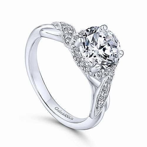 Twisted Halo Round Diamond Ring .13 Cttw 14K White Gold 198A Pioneering Art