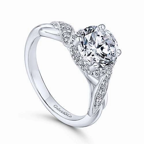 Twisted Halo Round Diamond Ring .13 Cttw 14K White Gold 198A Functional Style Quality Embellishment