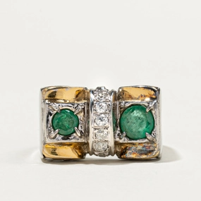 Polished Glam Dynamic Highlight Two Tone Gold Emerald & Diamond Cocktail Ring | 0.57ctw, 0.25ctw | SZ 6.5