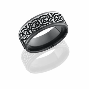 Daily Grace Trendy Look Laser Carved Celtic Wedding Band Black Zirconium 8mm Wide