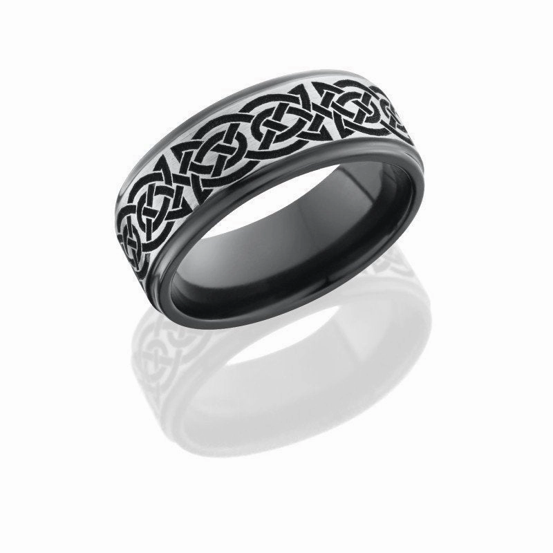 Elegant accessory Laser Carved Celtic Wedding Band Black Zirconium 8mm Wide