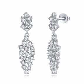Casual Style Ornate Design Sterling Silver Cascading Fancy Shape Dangling CZ Earring