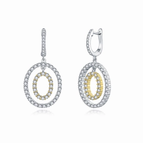 Elite Detail Minimal Mood Sterling Silver Two Tone Double Oval CZ Earring