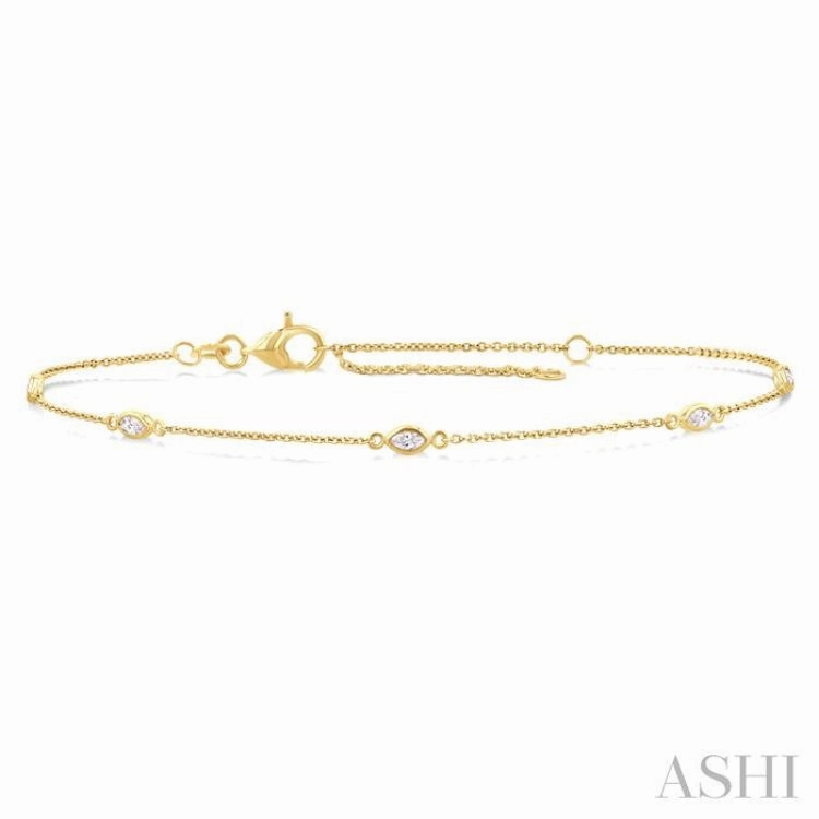 1/4 Ctw Marquise Cut Diamond Station Bracelet in 14K Yellow Gold Old-World Charm