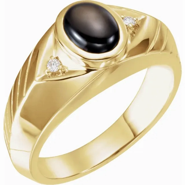 Fashion Statement Delicate Accent 14K Yellow Black Star Sapphire & Diamond Men's Ring