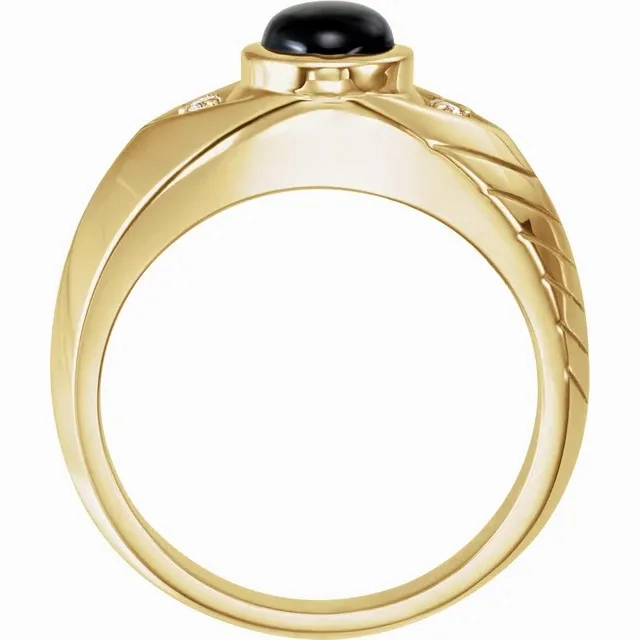 Pastel Look 14K Yellow Black Star Sapphire & Diamond Men's Ring
