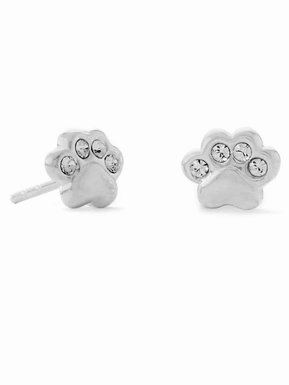 Signature Charm Paw Print Earrings Polished Sterling Silver with Crystals