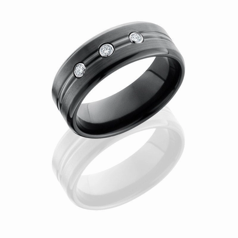 Chic Element Bezel Set Diamond Black Zirconium Wedding Band 8mm Wide