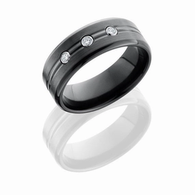 Bezel Set Diamond Black Zirconium Wedding Band 8mm Wide Polished Texture