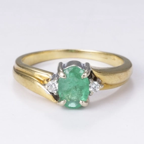 Finishing Accent 18k Emerald and Diamond Ring| 0.58ct, 0.06ctw | SZ 6.25