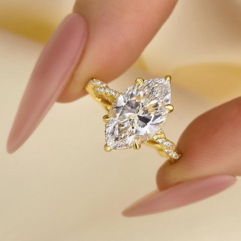 4.0Ct Marquise Cut Twist Hidden Halo Engagement Ring Travel Ring In Sterling Silver Muted Details