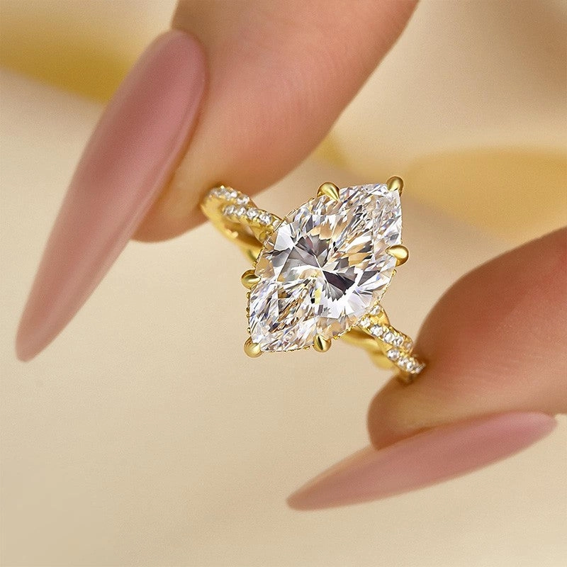 4.0Ct Marquise Cut Twist Hidden Halo Engagement Ring Travel Ring In Sterling Silver Glamorous Sparkle festival look