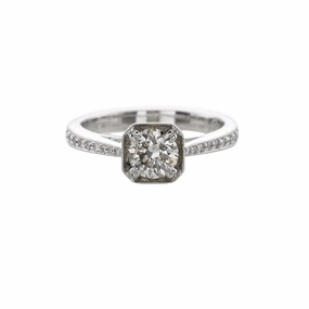 Custom Bauble Sustainable Material 14 Karat White Gold Milgrain Solitaire Engagement Ring (.93cttw)