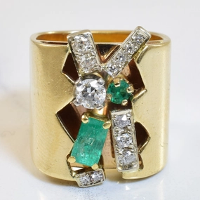 Unique Emerald & Diamond Ring | 0.40ctw, 0.35ctw | SZ 3.25 | Detail Focus
