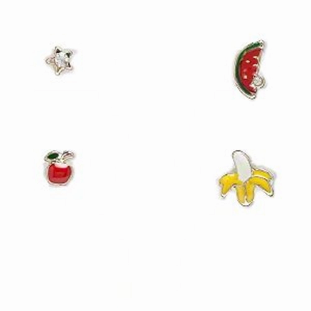 Comfort Design Single Stud Earrings Set of Four Individual Star Apple Watermelon and Banana