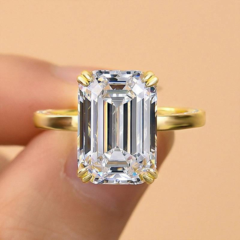 Louily Gorgeous Yellow Gold Emerald Cut Engagement Ring Everyday Shine Understated Finish