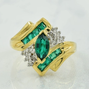 Ethereal Vibe Synthetic Emerald & Diamond Bypass Ring | 0.60ctw, 0.04ctw | SZ 6.75 |