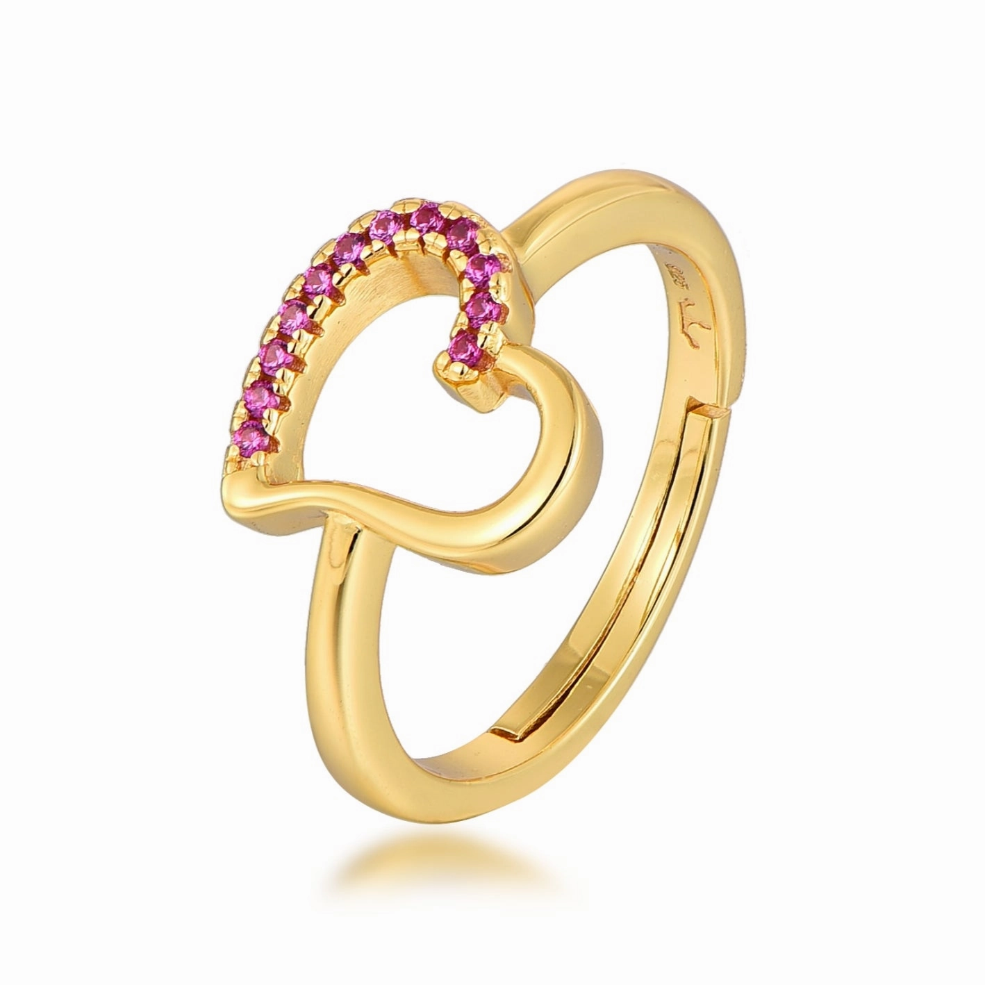 Trendy Glow Charming Sparkle Sterling Silver Gold Plated Colorful Angled Heart Ring