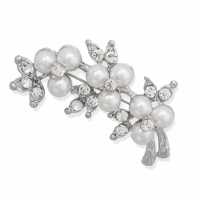 Formal Highlight Petite Touch Flower Branch Fashion Pin with Crystals and Simulated Pearls