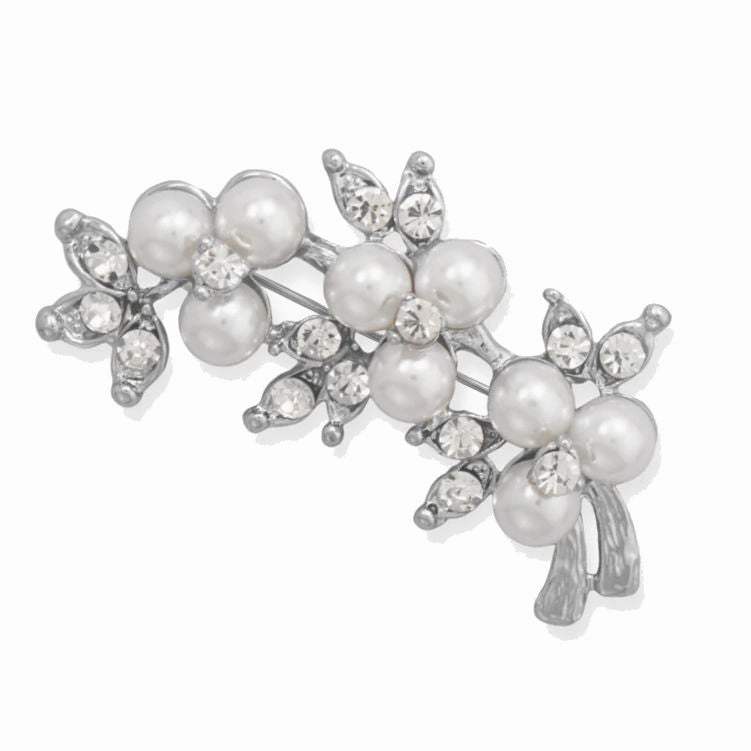 Formal Highlight Petite Touch Flower Branch Fashion Pin with Crystals and Simulated Pearls