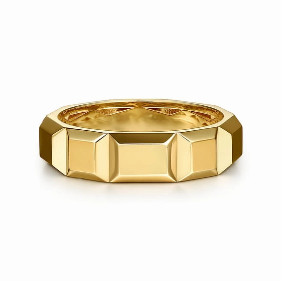 14K Yellow Gold 6mm Square Mens Ring in High Polished Finish Fresh Form