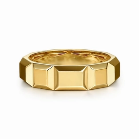 14K Yellow Gold 6mm Square Mens Ring in High Polished Finish Fresh Form