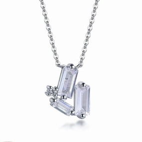 Sterling Silver CZ Baguette Necklace with Round Stone Accents Weekend Ready Custom Jewelry Design