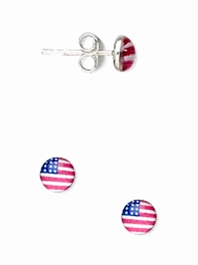 Radiant Statement Moonlight Mood USA Flag Red White and Blue Post Stud Earrings 5mm Sterling Silver